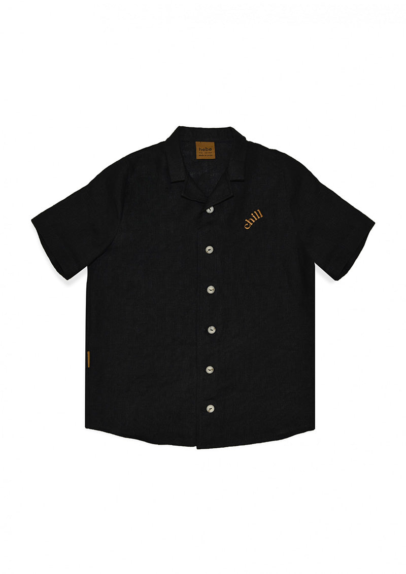 Embroidered Linen Shirt - Black
