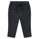 Baby boys' indigo checkered sweatpants with a drawstring waistband.