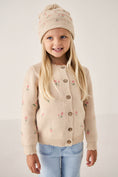 Load image into Gallery viewer, Kids Pink Flower Tan Button up Cardigan 
