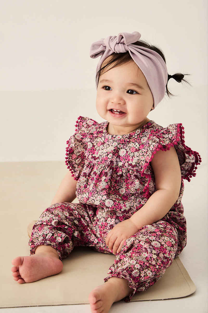 Dark Pink Floral Cotton Jumpsuit Baby