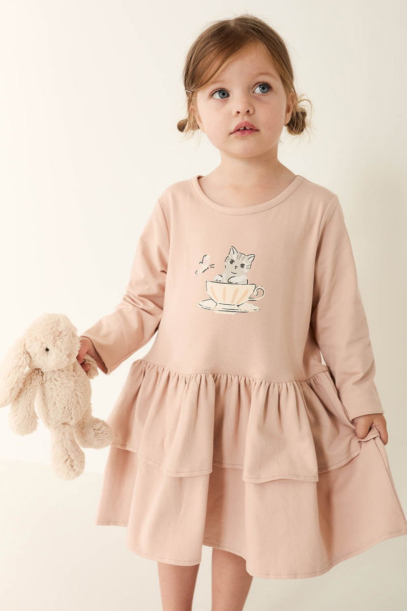 Light Pink Kitty in teacup Dress Toddler