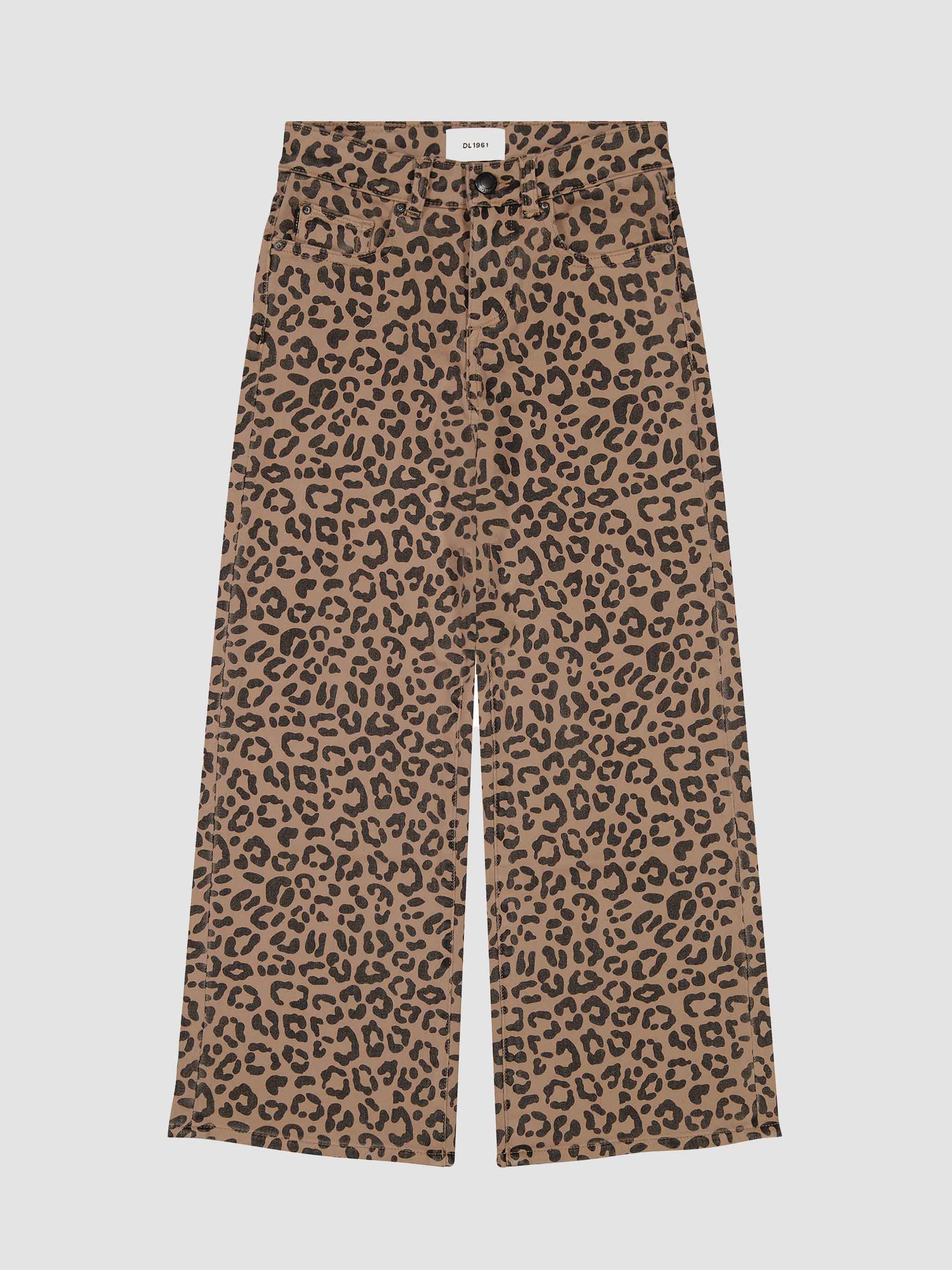 Leopard print pants on a light gray background