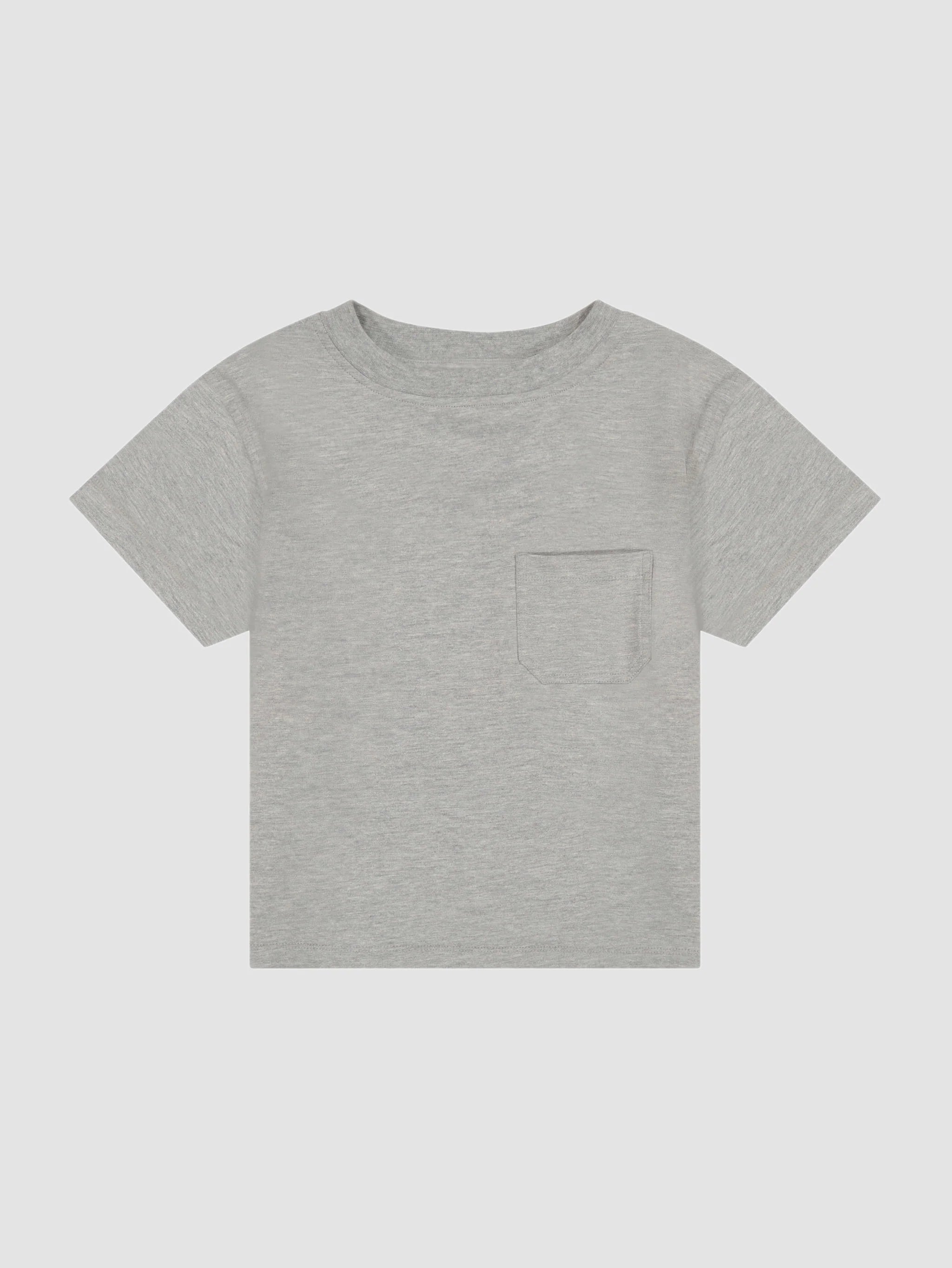 Gray t-shirt with a pocket on a light gray background