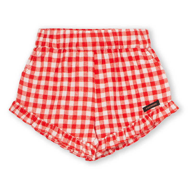girls red gingham shorts