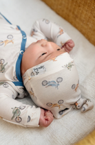 newborn knotted hat with dirt bike pattern 