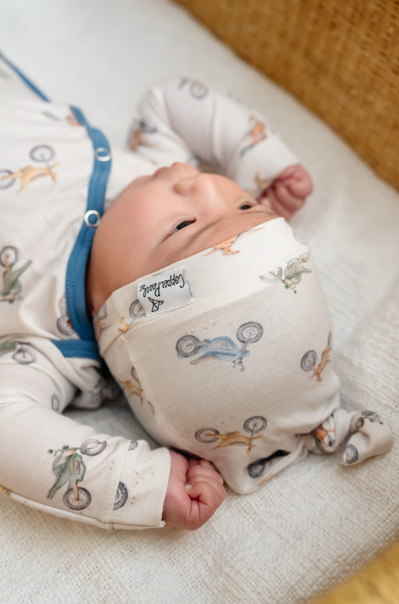newborn knotted hat with dirt bike pattern 