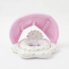 yellow daisy pool floaty with sun shade