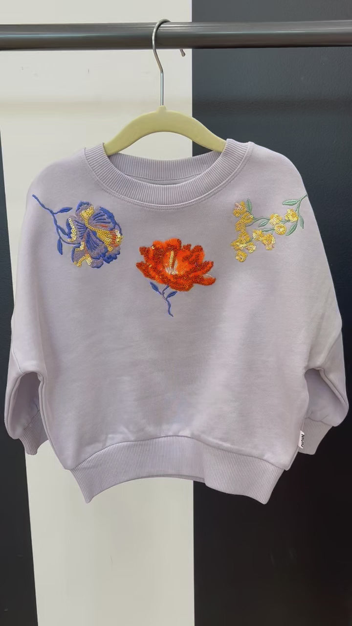 Video of Purple Crewneck with Embroidered Flowers