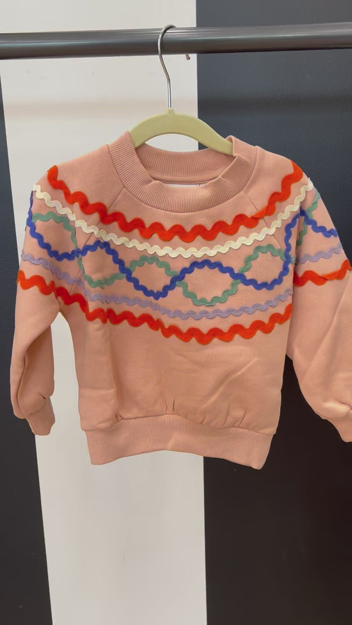Video of Pink Crewneck with Embroidered Design 