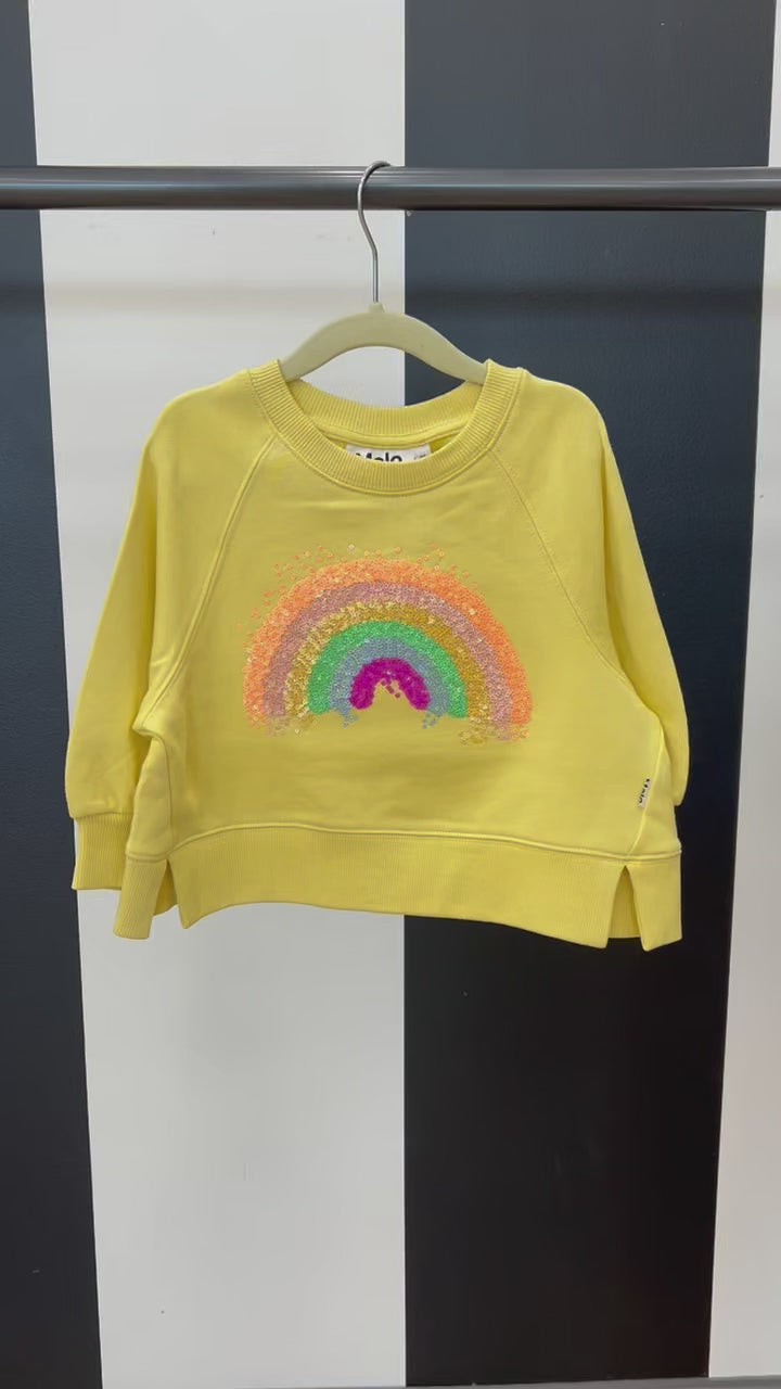 Video of Yellow Crewneck with Rainbow Sequin 