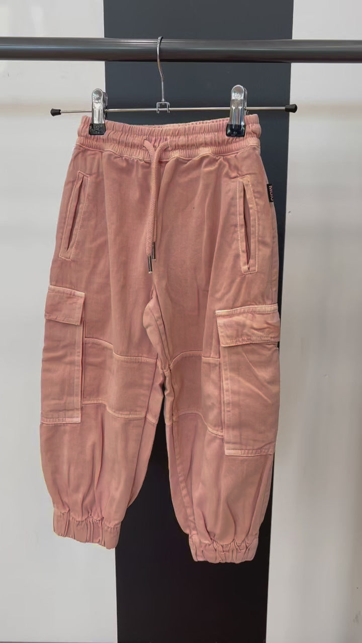 video of rose pink cargo sweats 