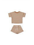 Load image into Gallery viewer, Waffle Tee + Short Set - Clay Stripe

