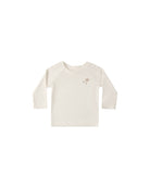 White long-sleeve shirt with a small palm tree design on a white background