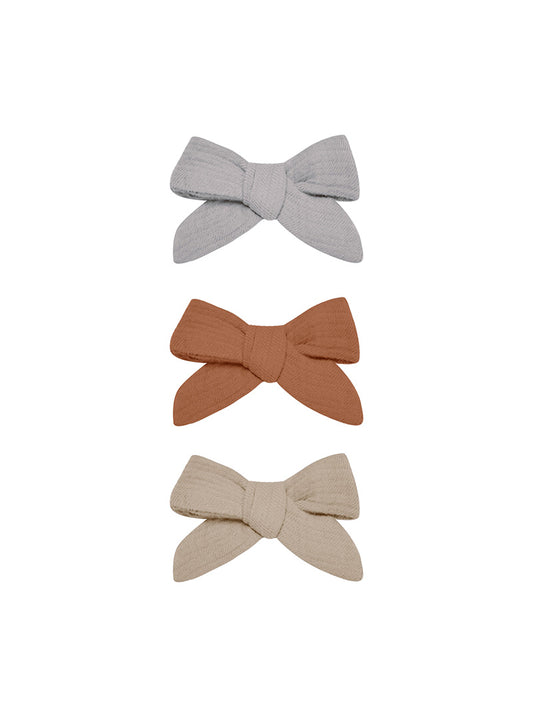 Bow with Clip Set - Set of 3 - Periwinkle, Clay, Oat