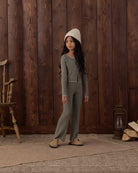 Striped wide leg ribbed pants with a thick waistband