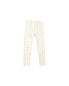 White pants with small floral pattern on a white background