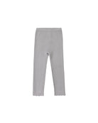Light gray ribbed knit leggings with scalloped edges at the ankles, shown flat against a white background.