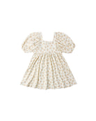 Floral dress with puff sleeves on a white background