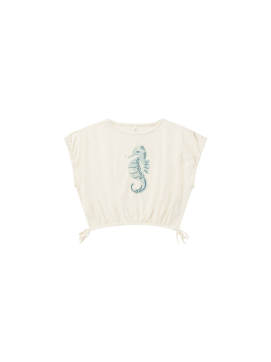 Cropped Cinched Tee - Seahorse