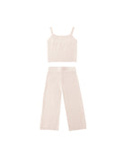 Knitted tank top and wide-leg pants set on a white background