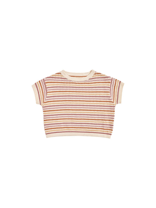 Boxy Crop Knit Tee - Honeycomb Stripe