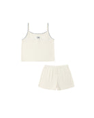 White tank top and shorts set on a white background