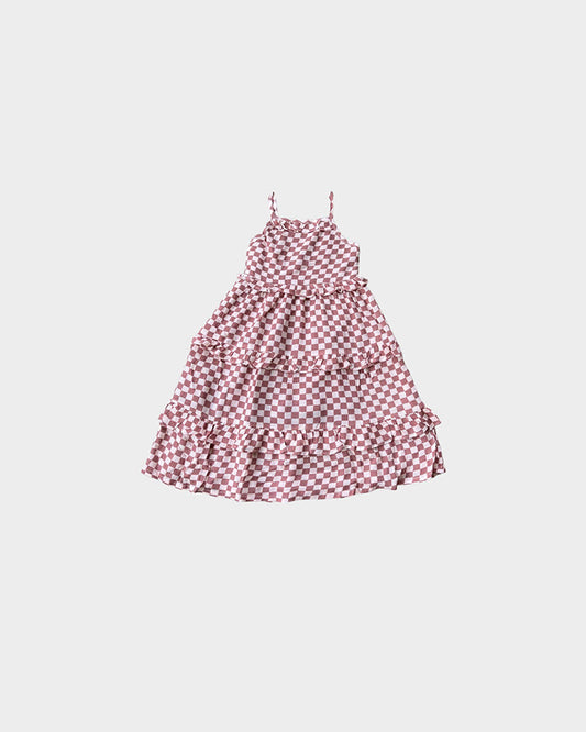 Maxi Ruffle Dress - Strawberry Checkered