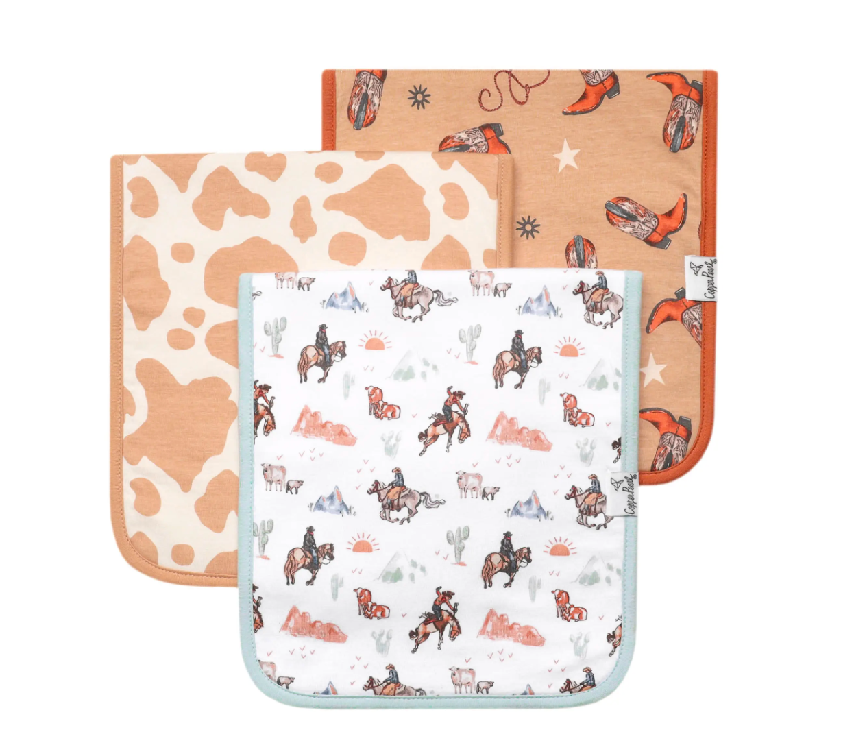 set of 3 western printed burp cloth 