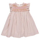 Striped dress with embroidered details on a white background