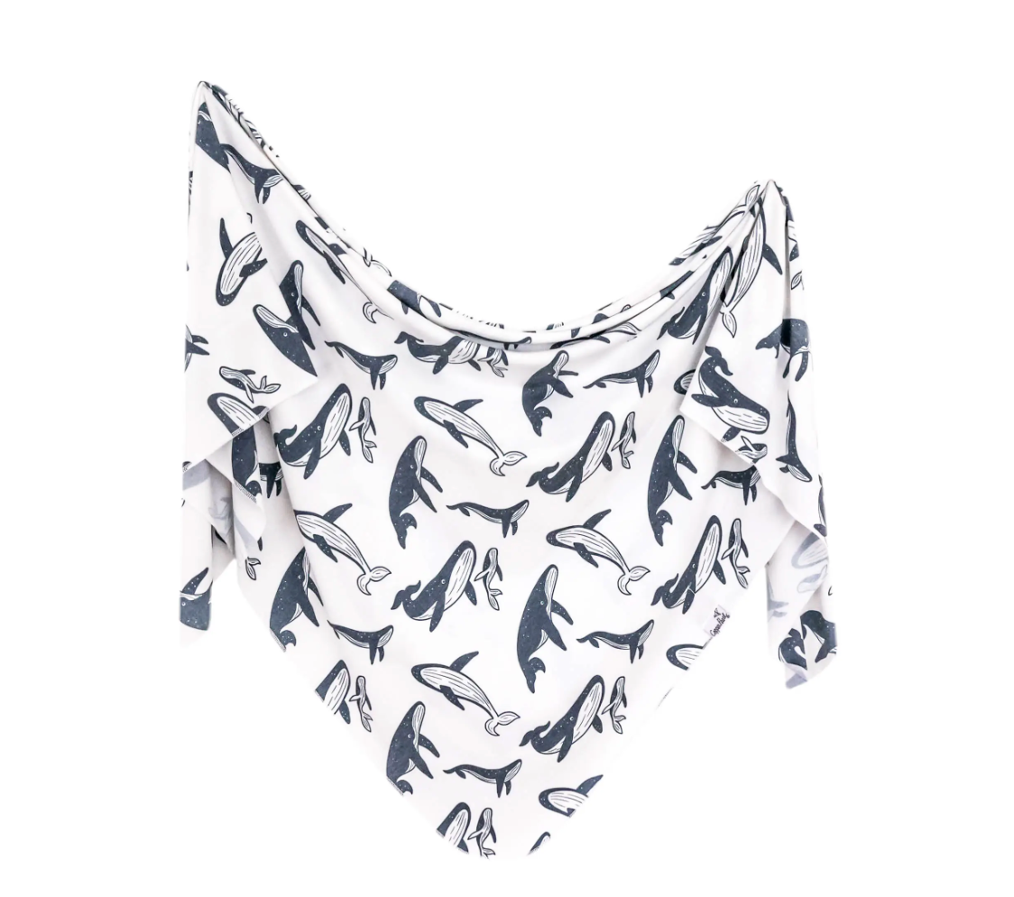 swaddle blanket with blue whales 