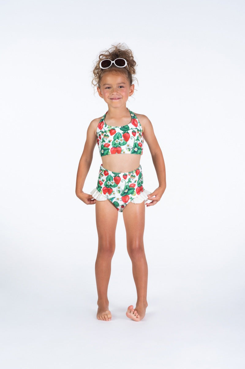 girls strawberry high waisted two piece swimsuit