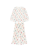 Two-piece outfit with a pattern of boots and cacti on a white background