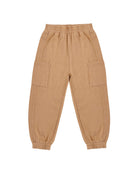 Tan jogger cargo pants on a white background