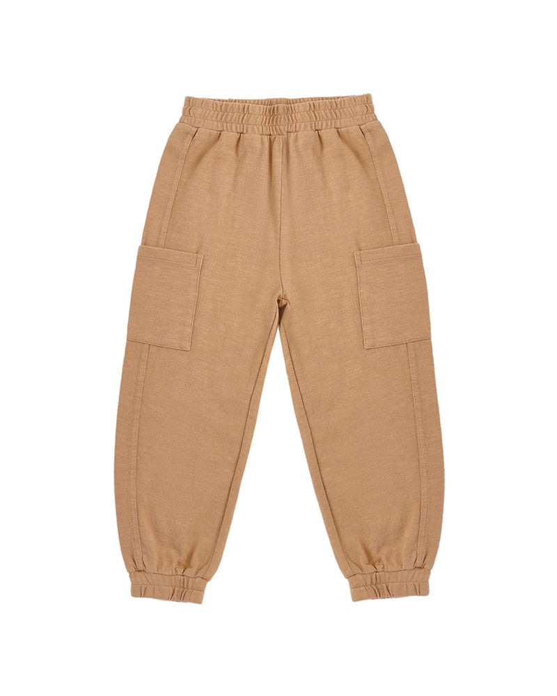 Tan jogger cargo pants on a white background