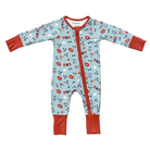 Children's onesie with Fourth of July patterns and red trip