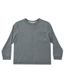 Gray long-sleeve polyester shirt with a pocket on a white background