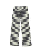 Striped wide leg ribbed pants with a thick waistband