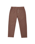 Brown casual pants with button details on a white background