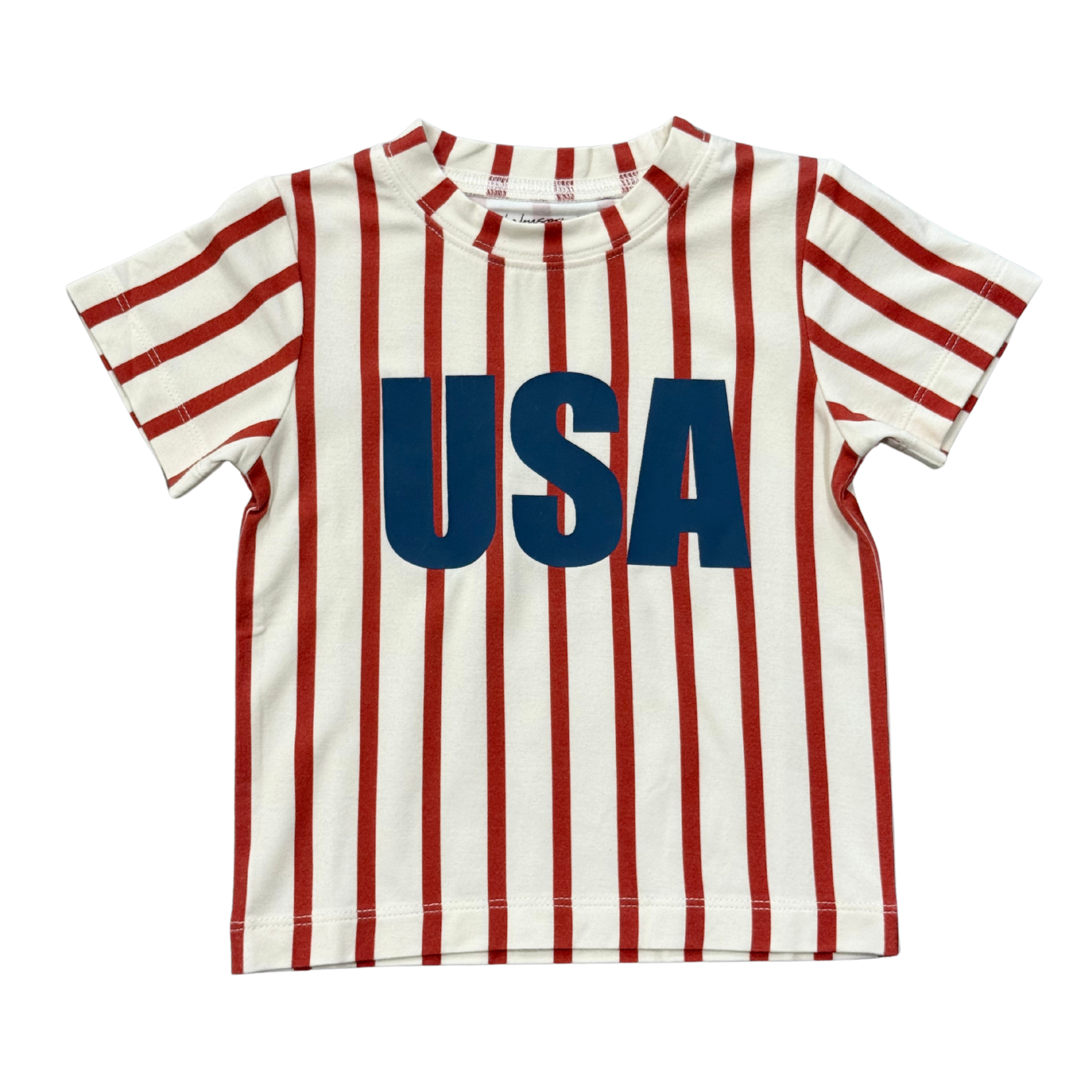 Striped t-shirt with 'USA' text on a white background