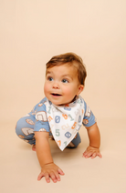 white bandana bib with various numbers 