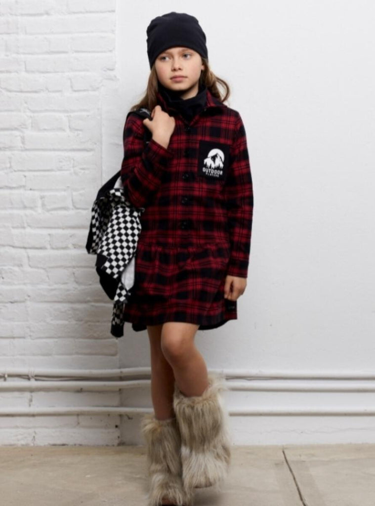 Plaid Short Dress - Red + Black
