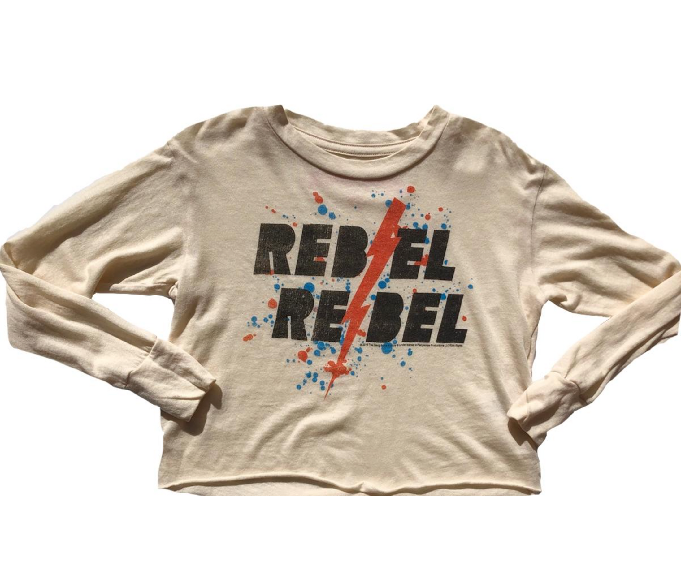 Rebel Rebel Bowie Longsleeve Crop Tee - Cream Soda