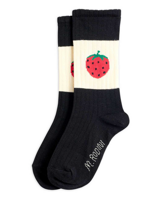 Strawberry Ribbed Socks - Black