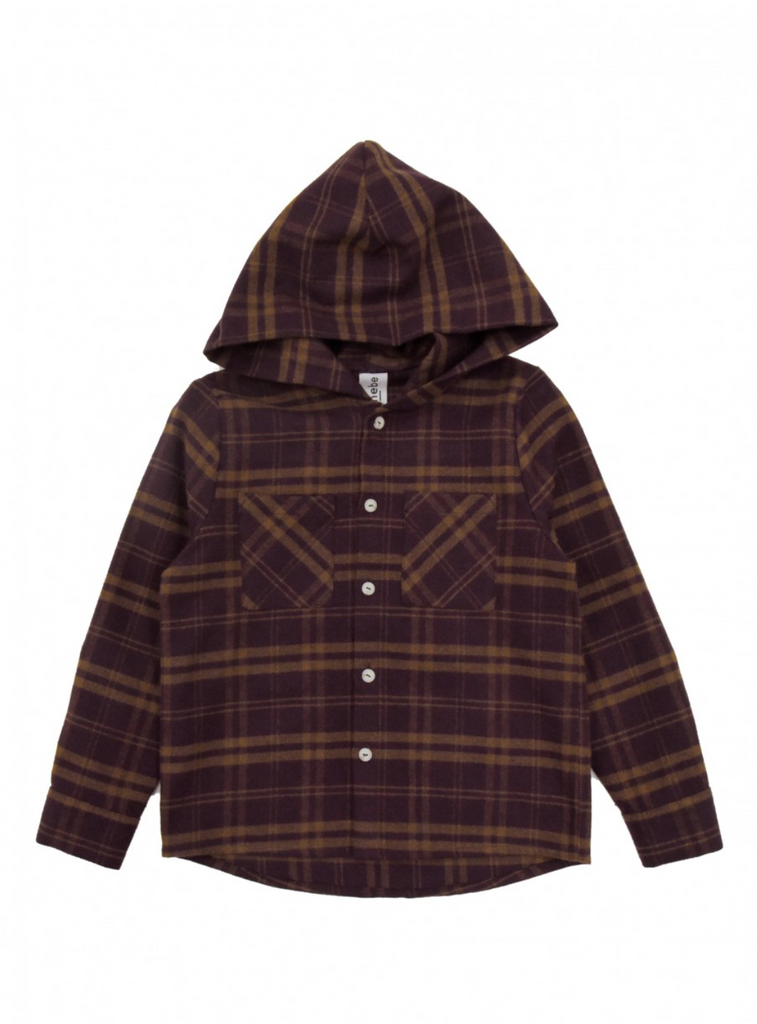 Checkered Hooded Shirt - Brown
