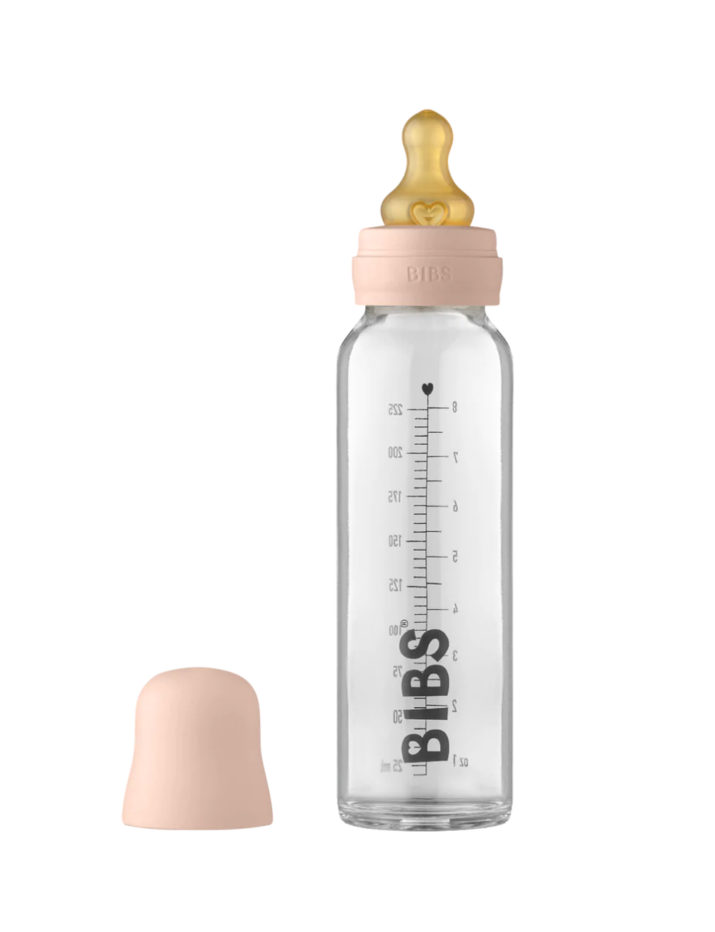 BIBS Baby Glass Bottle - Complete Set 8 Ounce - Blush