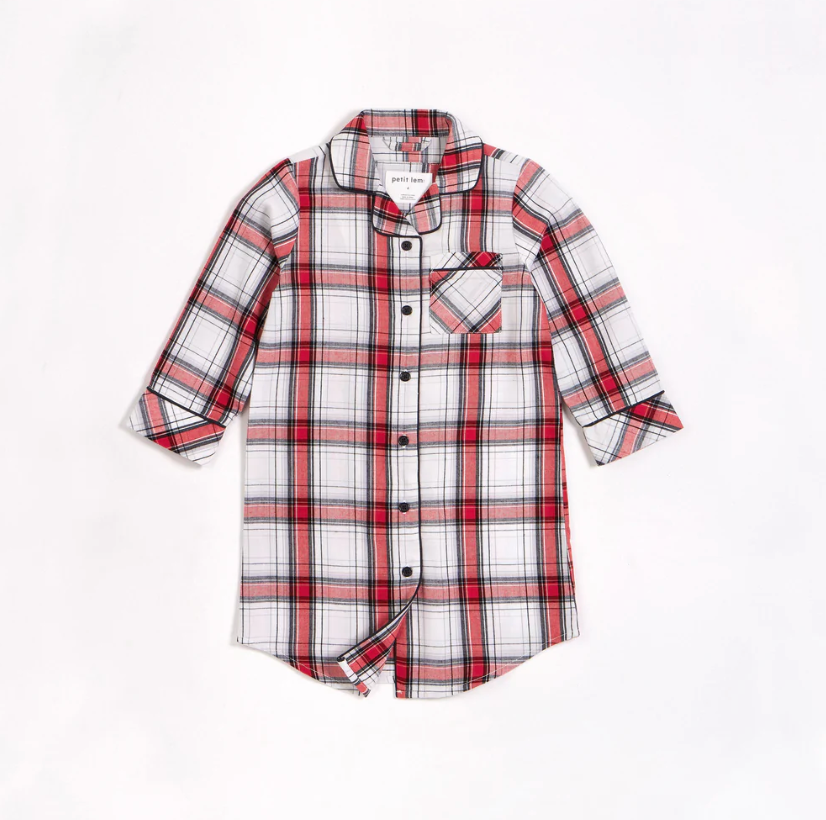 Classic Plaid Girl's Flannel Nightgown - Off White