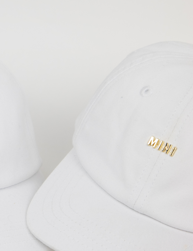 Mini Micro Gold Hardware Hat - White