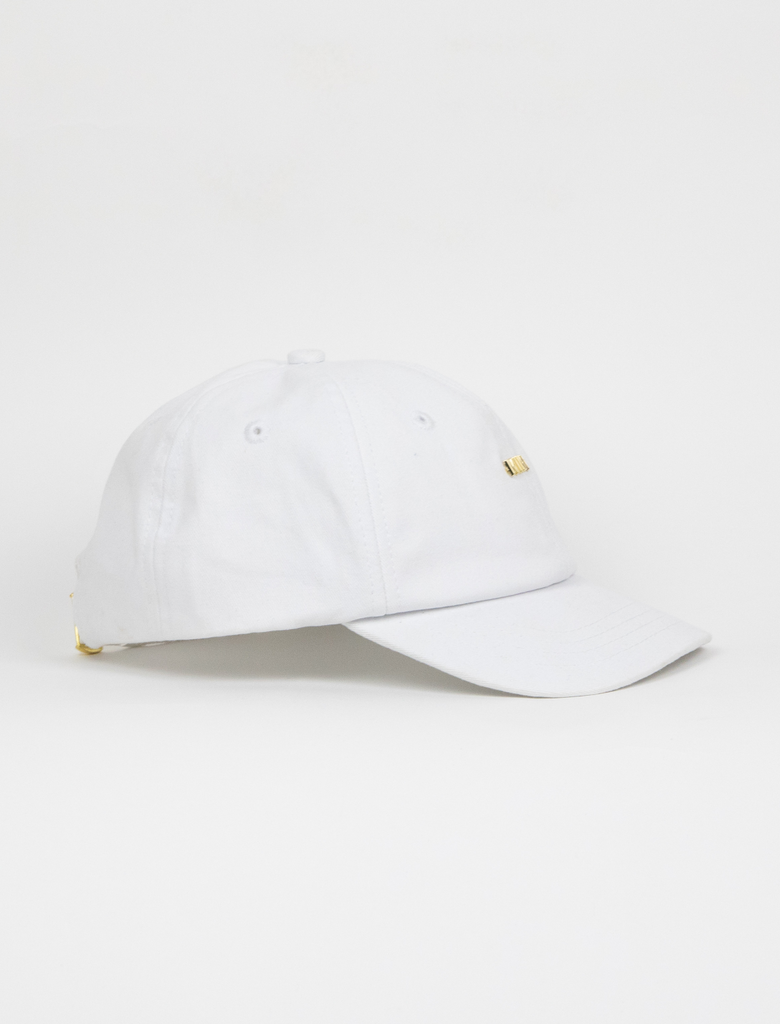 Mini Micro Gold Hardware Hat - White