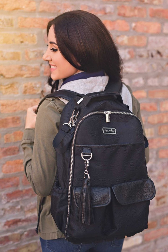 Boss Diaper Bag Backpack - Black Herringbone Diaper Bag Itzy Ritzy 