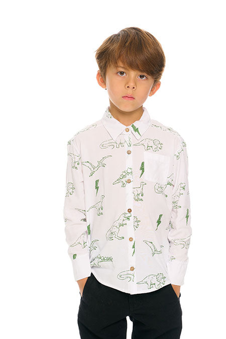 Coastal Cloth Button Down Shirt - White - Dino Children's Clothing Chaser 